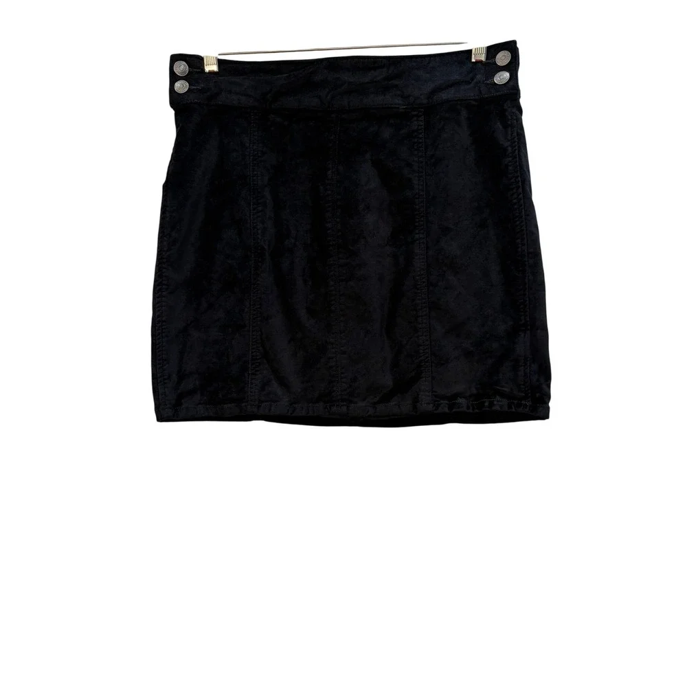 Free People Black Velvet Mini Skirt Size 31 O-Ring Back Zip Double‎ Button Side